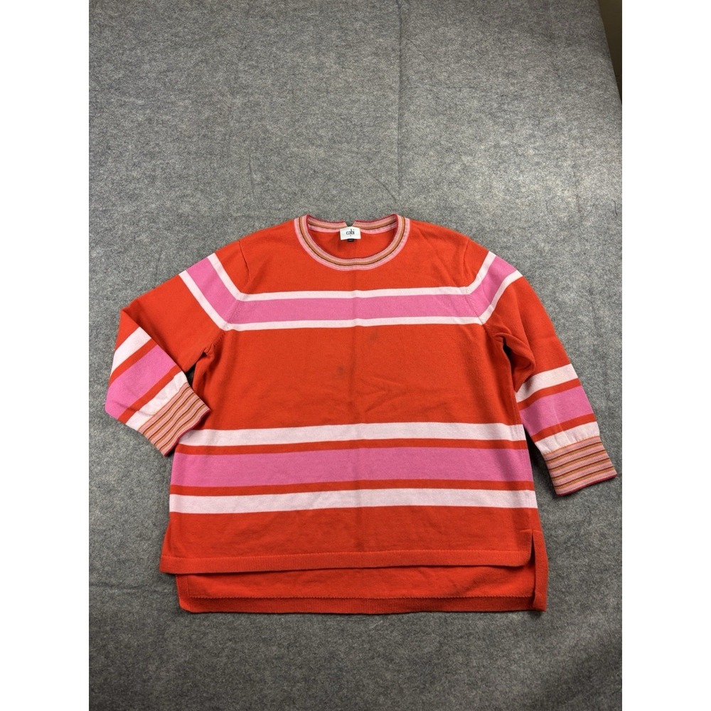 Cabi Womens S Cadet Sweater Style 6168 Orange Striped Grandma Colorful Artsy SEE